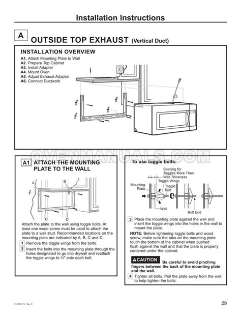 GE JVM3162DJBB Microwave Oven Installation Instructions