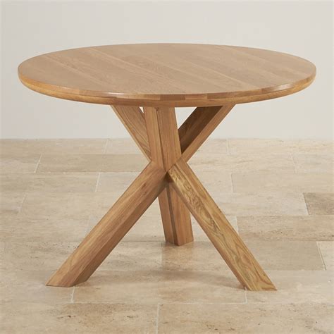 Trinity Natural Solid Oak Round Table with Crossed Legs