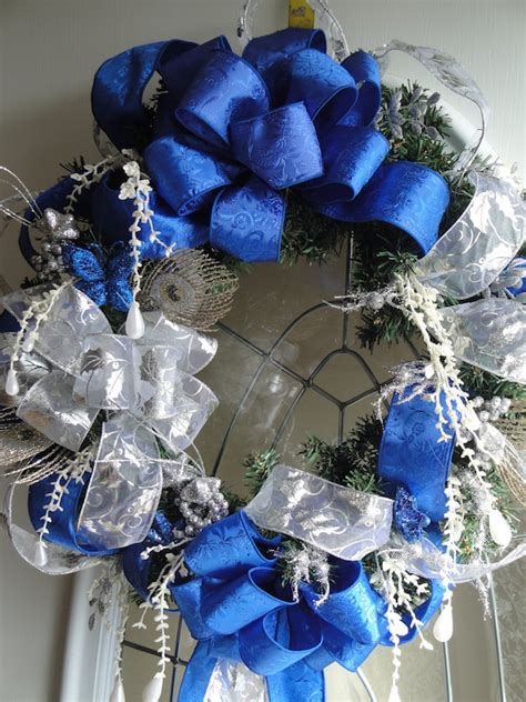 Blue and Silver Christmas Wreath Holiday by MorningMistDesigns