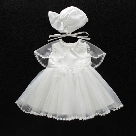 Christening Gown Newborn Baby Baptism Dress with Hat and Cape Tulle Dress White Frock Baby Long ...