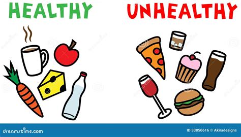 Healthy And Unhealthy Food And Drinks Royalty Free Stock Image - Image: 33850616