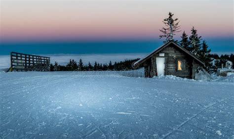 Cabin in the Mountains in Winter Stock Image - Image of range, sunlight ...