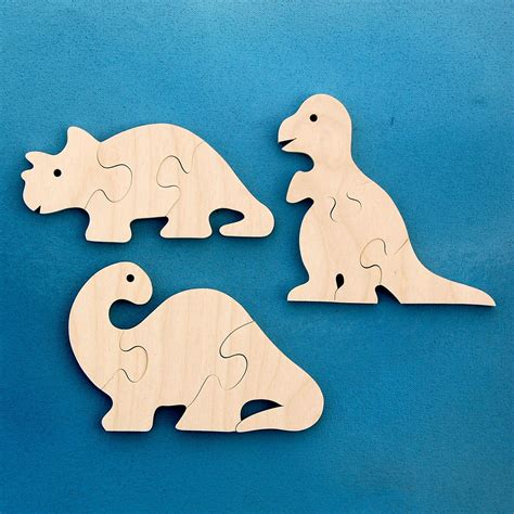 Wood Dinosaur Puzzles - Set of 3 Childrens Wooden Dino Toy Puzzles - Fun for Toddlers and ...