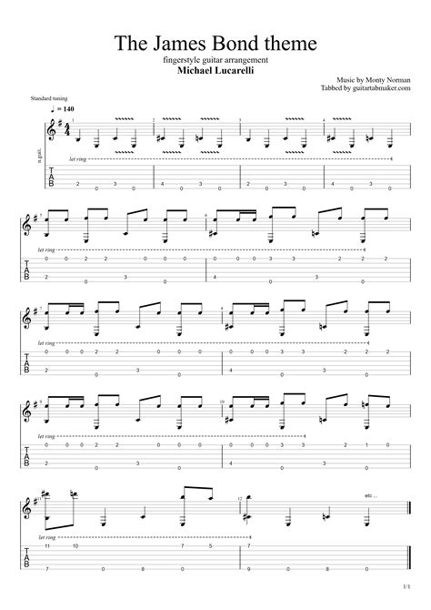 The James Bond Theme fingerstyle TAB | Fingerstyle guitar, Guitar tabs songs, Guitar songs for ...