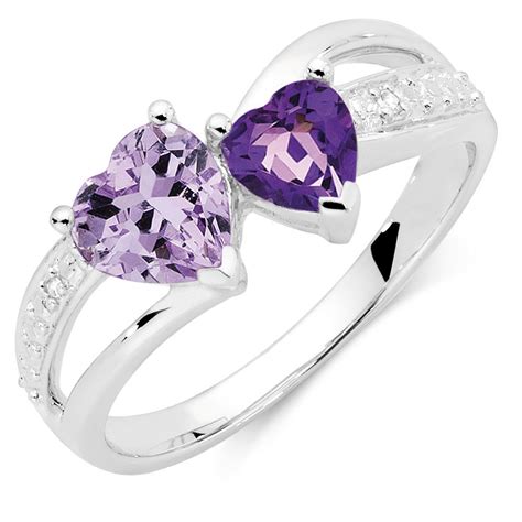 Ring with Amethyst & Diamonds in Sterling Silver