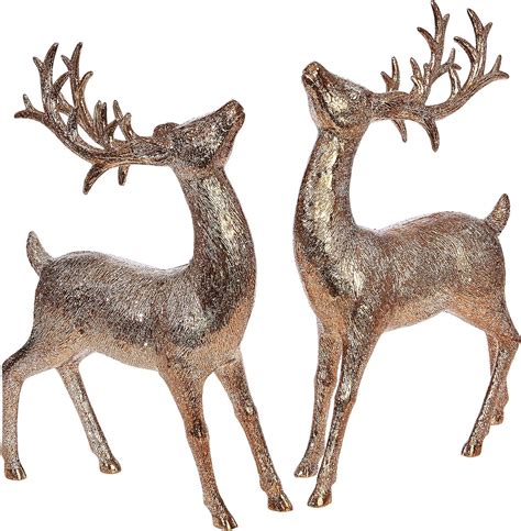 RAZ Imports Set of 2 Christmas Reindeer Figurines: 11 Inch Bronze ...