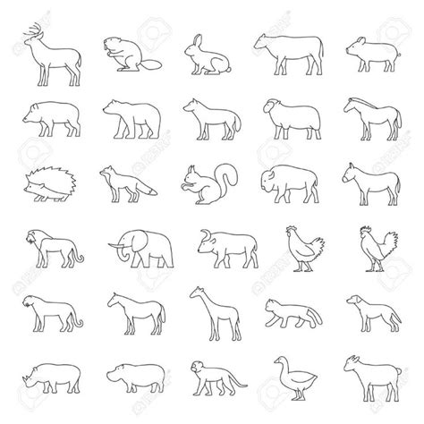 Set Of Domestic And Wild Animals. Line Silhouettes Of Animals.. Royalty Free Cliparts, Vectors ...