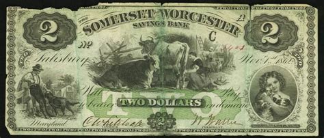 1862 $2 Two Dollar Somerset and Worcester Savings Bank Note Bill ...