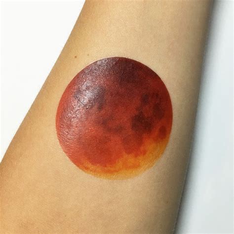 Blood Moon Temporary Tattoo Circular Red Orange Moon Night