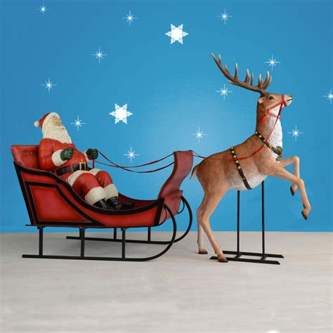 Life Size Santa Sleigh and Rearing Reindeer 120"W