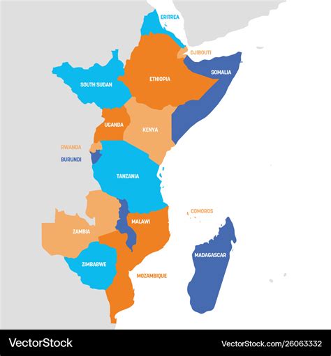 East africa region map countries in eastern Vector Image