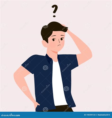 Cartoon Thinking Man with Question Mark Vector Illustration. Male is Confusing. Portrait of ...