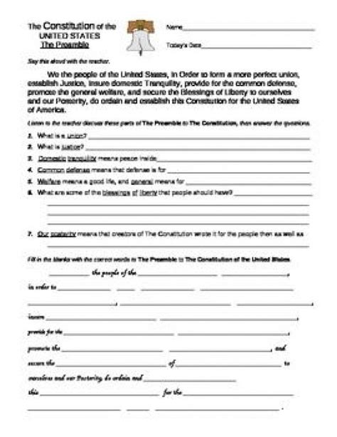 U. S. Constitution: Preamble And Bill Of Rights Worksheets With Free ...