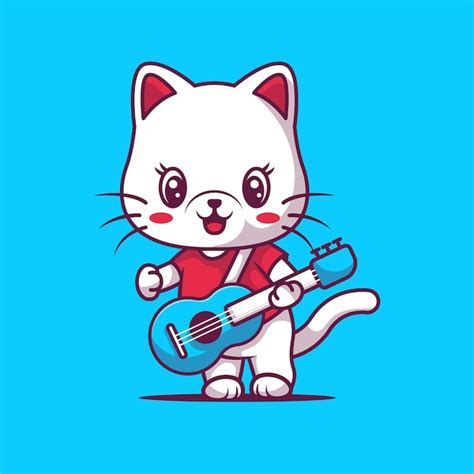 Premium Vector | Cute cat playing guitar illustration