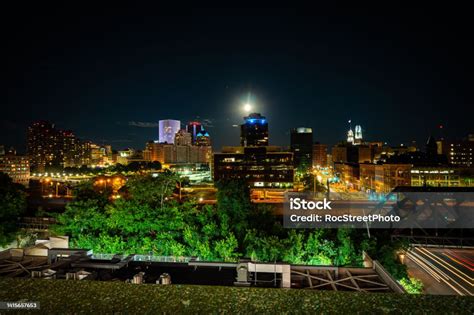 Rochester Ny Skyline At Night Stock Photo - Download Image Now ...