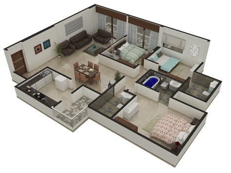 two bedroom apartment floor plan with living room, dining area and kitchen in the middle