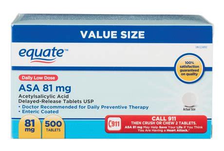 Equate ASA 81 mg Enteric Coated Tablets | Walmart Canada