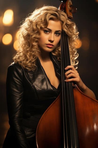 Premium AI Image | Elegant young artist girl playing a musical double bass