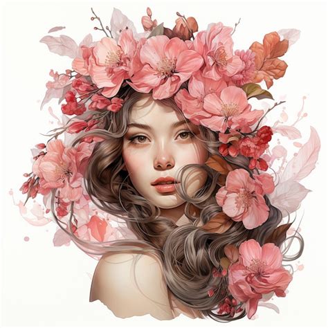 Premium Photo | Woman and pink flowers illustration