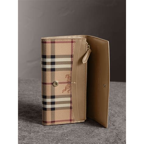 Haymarket Check and Leather Slim Continental Wallet in Mid Camel - Women | Burberry United States