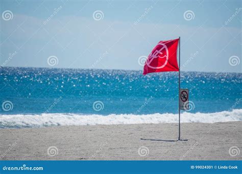 Red Warning Flag on a Florida Beach Stock Image - Image of private ...