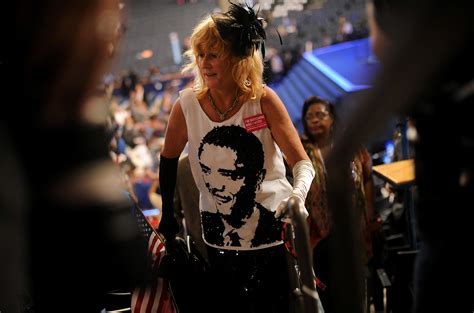 A woman wears an Obama inspired dress Democratic National Convention ...