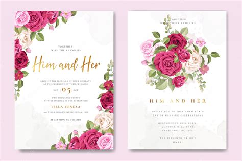 Premium Vector | Wedding invitation card with beautiful roses