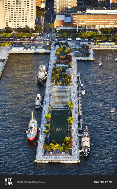 Aerial view of Pier 25 in the Hudson River Park, New York City stock ...