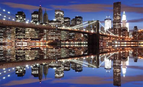 Fotomural Noche del puente de Brooklyn de Nueva York, Papel pintado | Europosters.es