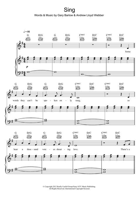 Sing by Gary Barlow & The Commonwealth Band Sheet Music for Piano ...