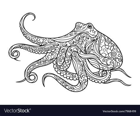 Octopus coloring book for adults Royalty Free Vector Image