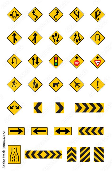 warning yellow road signs, traffic signs vector set Stock Vector | Adobe Stock