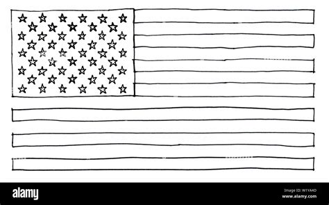 hand drawn American national flag of United States of America, black and white line art Stock ...