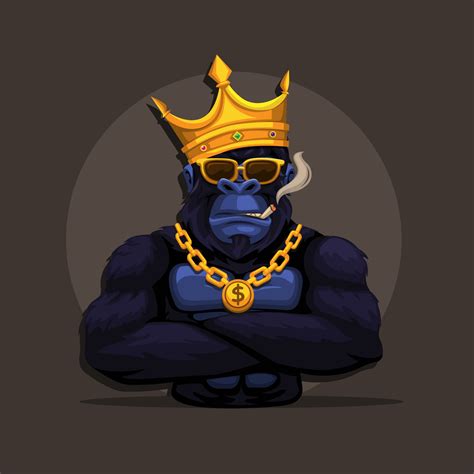 Gorilla king kong monkey wear crown and smoking mascot symbol cartoon illustration vector ...