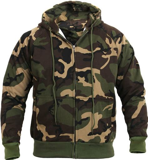 Mens Woodland Camouflage Zipper Sweatshirt Camo Hoodie Thermal Lined Warm Thick - Hoodies ...