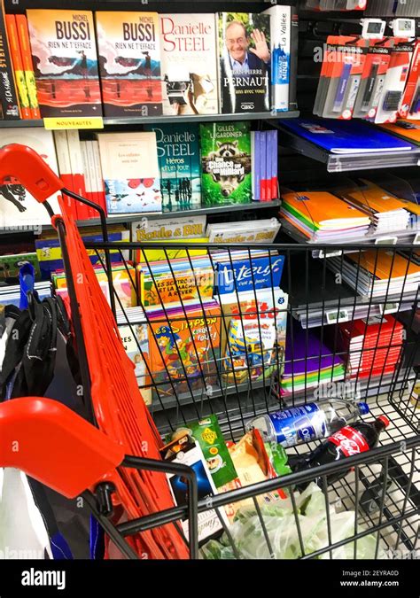 Books displayed in the book section of a supermarket, Lyon, France Stock Photo - Alamy