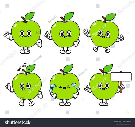 Funny Happy Apple Characters Bundle Set Stock Vector (Royalty Free ...