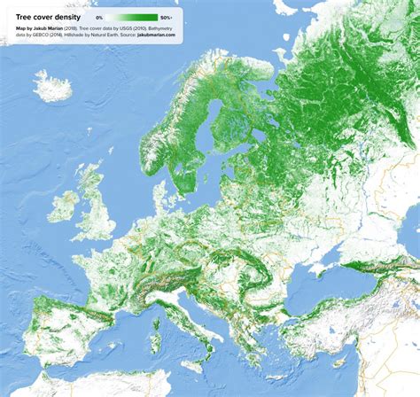 Map : Jakub Marian's tree cover map of Europe [2560×2422] - Infographic.tv - Number one ...