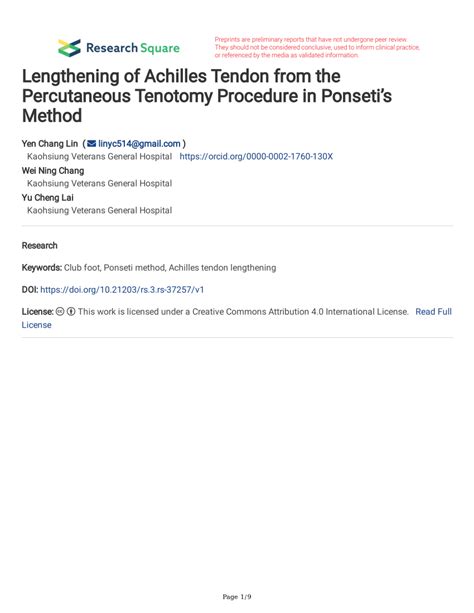 (PDF) Lengthening of Achilles Tendon from the Percutaneous Tenotomy Procedure in Ponseti’s Method