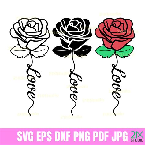 Love Floral Rose svg files for cricut designs, Silhouette Digital File ...