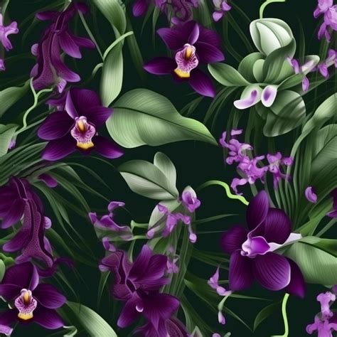 Premium AI Image | Purple orchids on a green background.