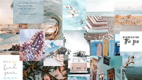 Light Blue Aesthetic Beach Desktop Wallpaper Collage MacBook 13 Inch Display ...