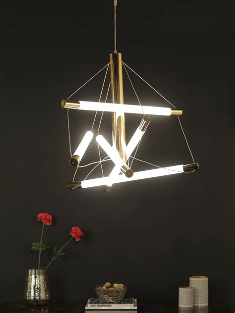 Cardiff Gold Glass Tube Chandelier | Buy Modern Chandeliers Online India – Jainsons Emporio