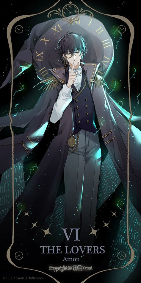 an anime character with black hair and blue eyes wearing a long coat, standing in front of a clock