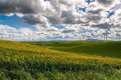 Windswept landscape with clouds and windmill farm image - Free stock ...