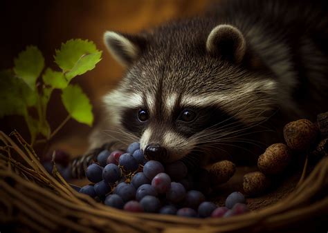 'Raccoon eats grapes' Poster by RichterDesigns | Displate