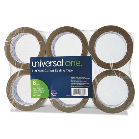 Universal Heavy-Duty Box Sealing Tape, 48mm x 50m, 3" Core, Tan, 6/Pack ...