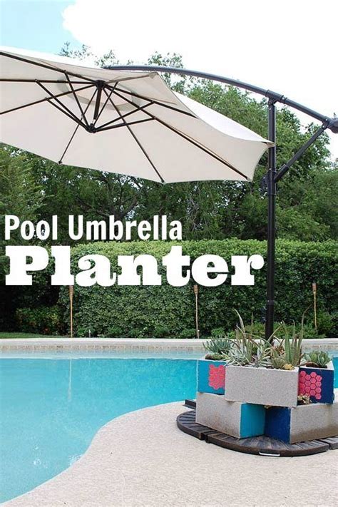 Trendy Stenciled Cinderblock Pool Umbrella Weight and Planter | Pool ...