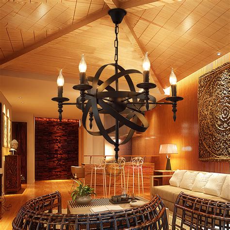 Modern Black iron Chandelier Globe Pendant Light Ceiling Lamp LED ...