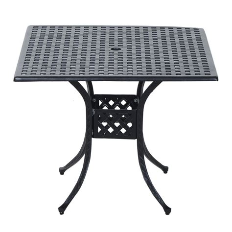 Outsunny 36" x 36" Square Metal Outdoor Patio Bistro Table with Center Umbrella Hole & Cast Iron ...